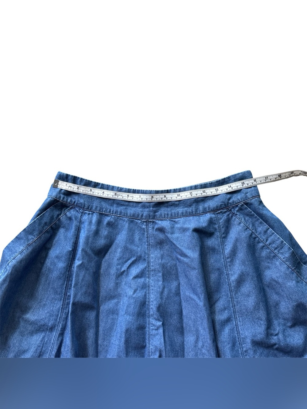 Tatuum Blue Cotton A-Line Midi Skirt w/ Pockets & Back Zip Size 42 - Picture 7 of 8